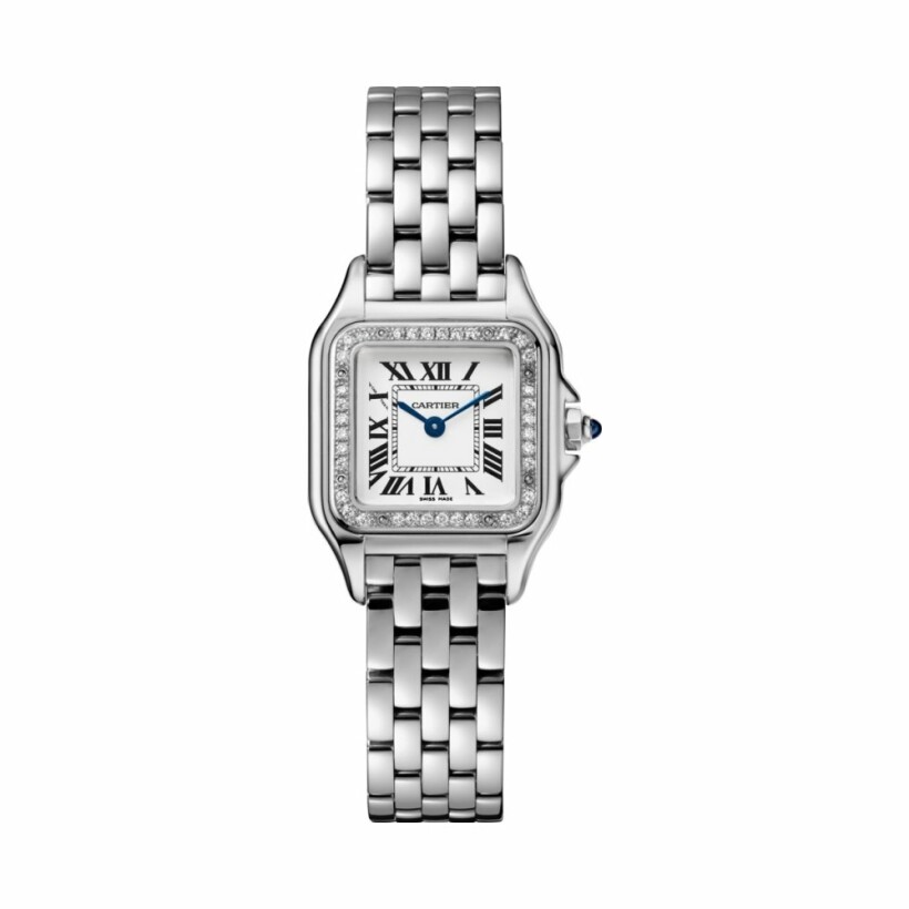 Panthère de Cartier watch, Small model, quartz movement, steel, diamonds
