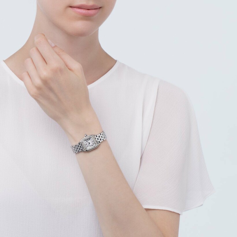 Panthère de Cartier watch, Small model, quartz movement, steel, diamonds