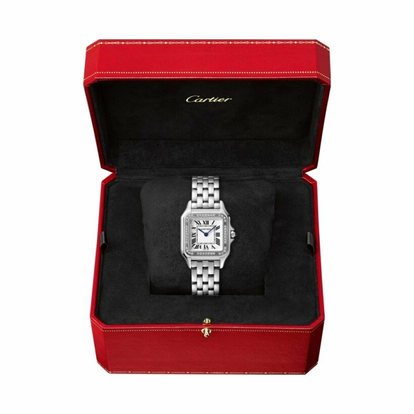 Panthère de Cartier watch, Medium model, quartz movement, steel, diamonds