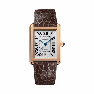 Montre Tank Solo, XL, or rose et acier, cuir