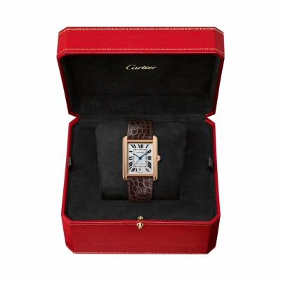 Montre Tank Solo, XL, or rose et acier, cuir