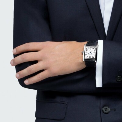 Montre Tank MC Grand modèle, mouvement automatique, acier, cuir