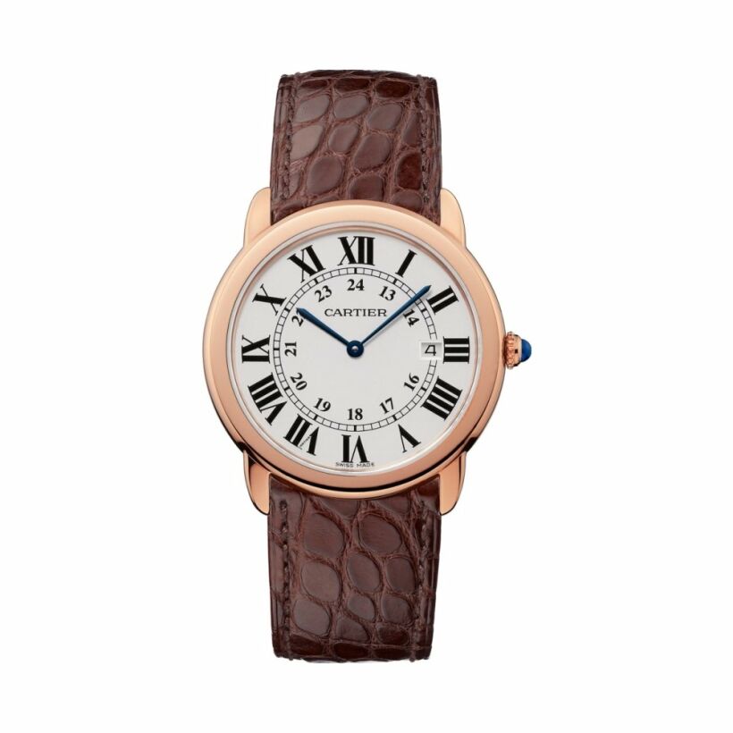 Montre Ronde Solo de Cartier, 36 mm, or rose, acier, cuir