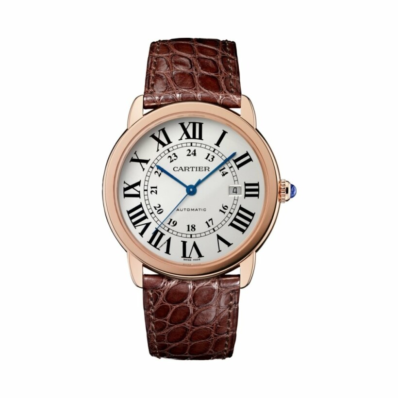 Ronde Solo de Cartier watch, 42mm, automatic movement, rose gold, steel, leather