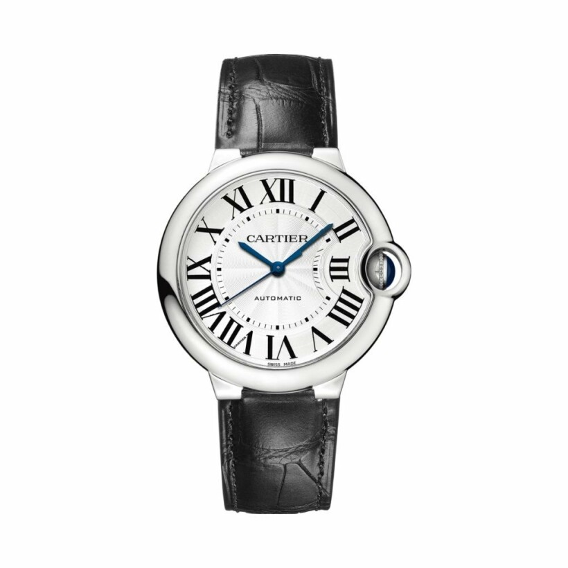Ballon Bleu de Cartier watch, 36mm, automatic movement, steel, leather