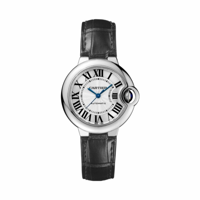 Ballon Bleu de Cartier watch, 33mm, automatic movement, steel, leather