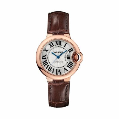 Montre Ballon Bleu de Cartier 33mm, mouvement automatique, or rose, cuir