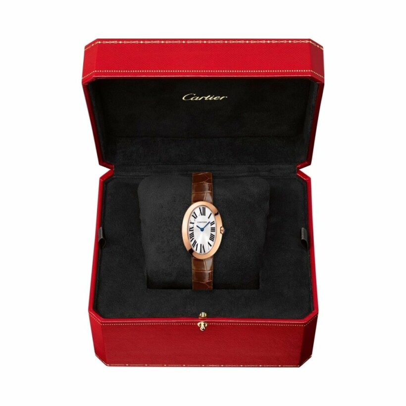 Baignoire watch, small model, Small model, quartz movement, rose gold, leather