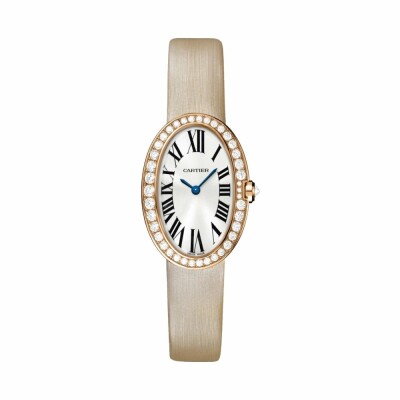 Baignoire watch, small model, Small model, quartz movement, rose gold, diamonds, canvas