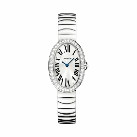 Montre Baignoire PM Petit modèle, mouvement quartz, or gris, diamants