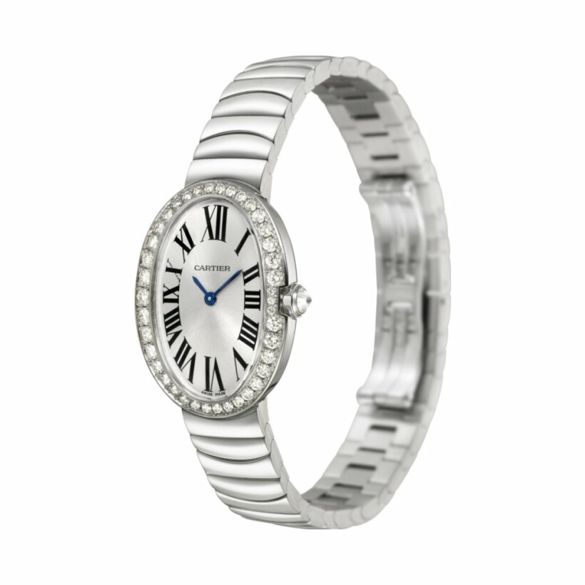 Baignoire watch, small model, Small model, quartz movement, white gold, diamonds
