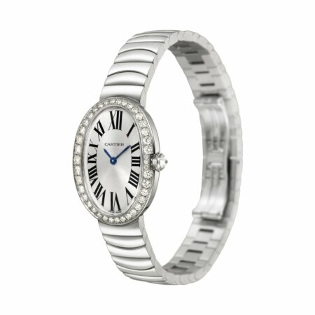 Montre Baignoire PM Petit modèle, mouvement quartz, or gris, diamants