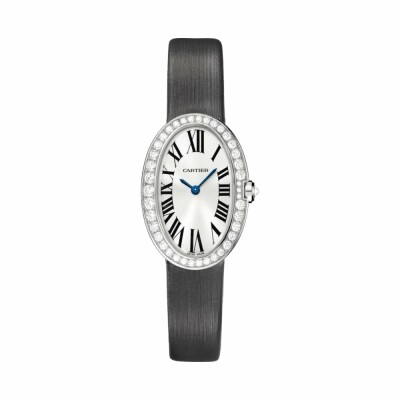 Montre Baignoire PM Petit modèle, mouvement quartz, or gris, diamants, toile