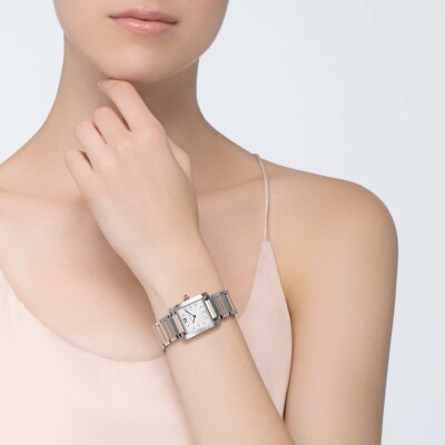 Montre Tank Française, Moyen modèle, or rose & acier, diamants