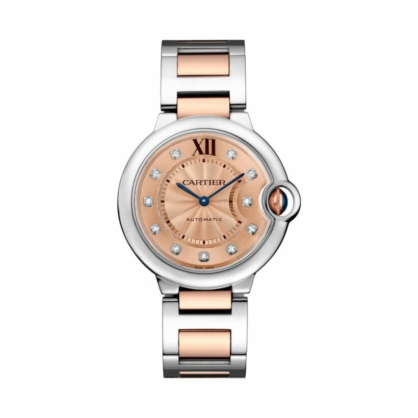 Ballon Bleu de Cartier watch, 36mm, automatic movement, rose gold, steel, diamonds