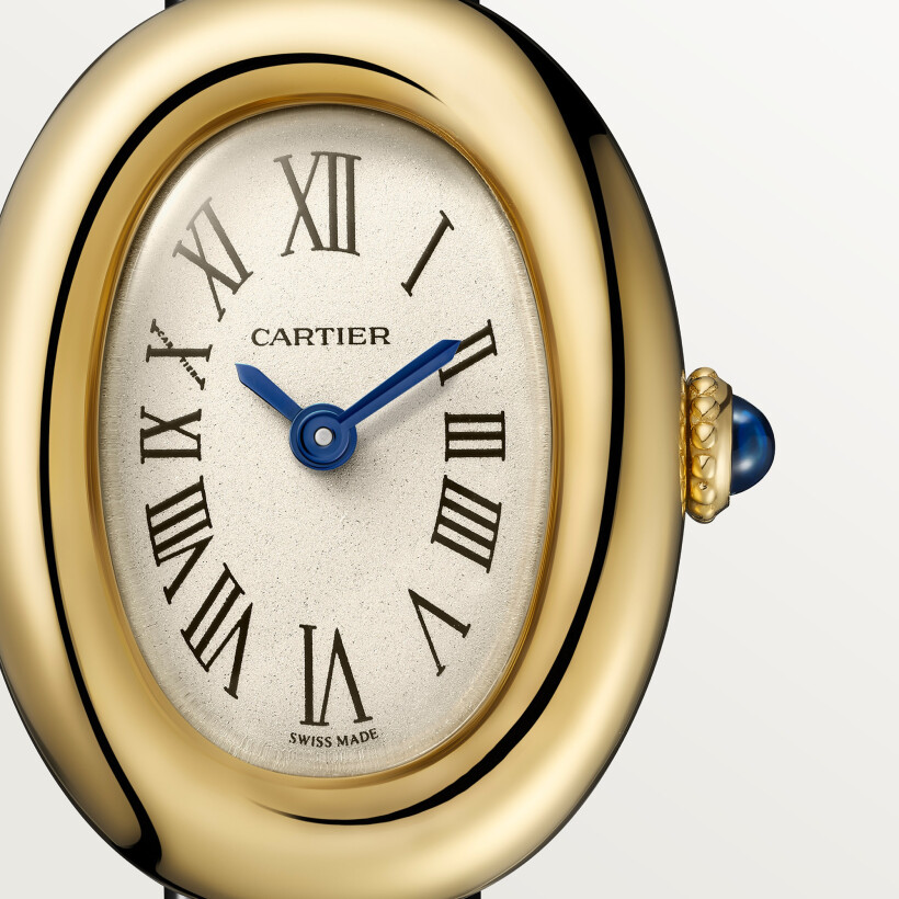 Cartier Baignoire watch, Large model, quartz movement, yellow gold, leather