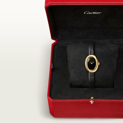 Montre Baignoire de Cartier Mini modèle, mouvement quartz, or jaune, cuir