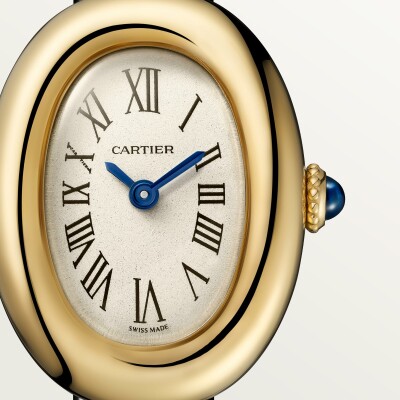 Montre Baignoire Cartier Mini modèle, mouvement quartz, or jaune, cuir