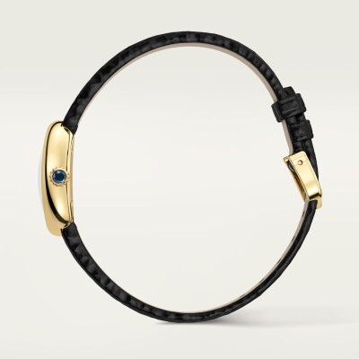Montre Baignoire Cartier Mini modèle, mouvement quartz, or jaune, cuir