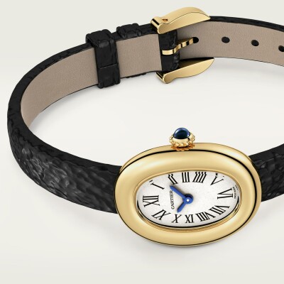 Montre Baignoire Cartier Mini modèle, mouvement quartz, or jaune, cuir