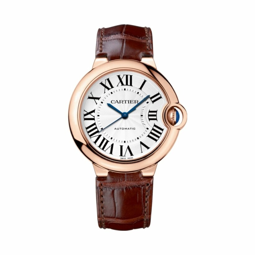 Ballon Bleu de Cartier watch, 36mm, automatic movement, rose gold, leather