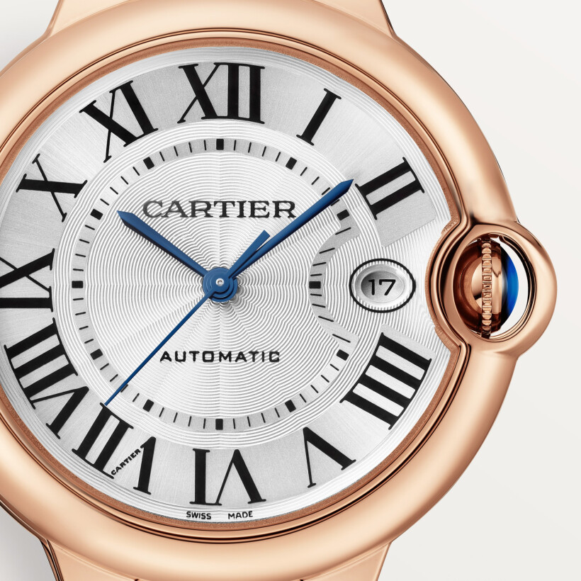 Ballon Bleu de Cartier watch, 40 mm, automatic movement, 18K Rose gold, leather