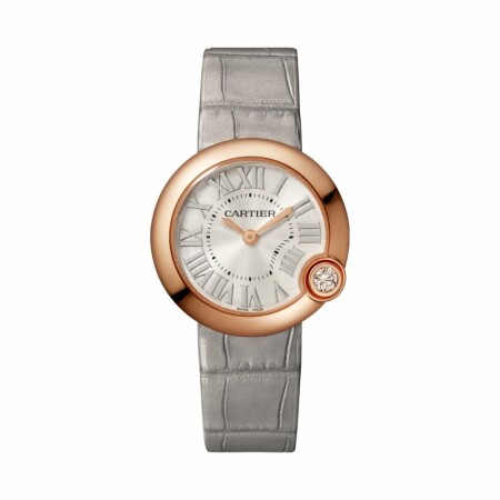 Montre Ballon Blanc de Cartier 30mm, mouvement quartz, or rose, diamant, cuir