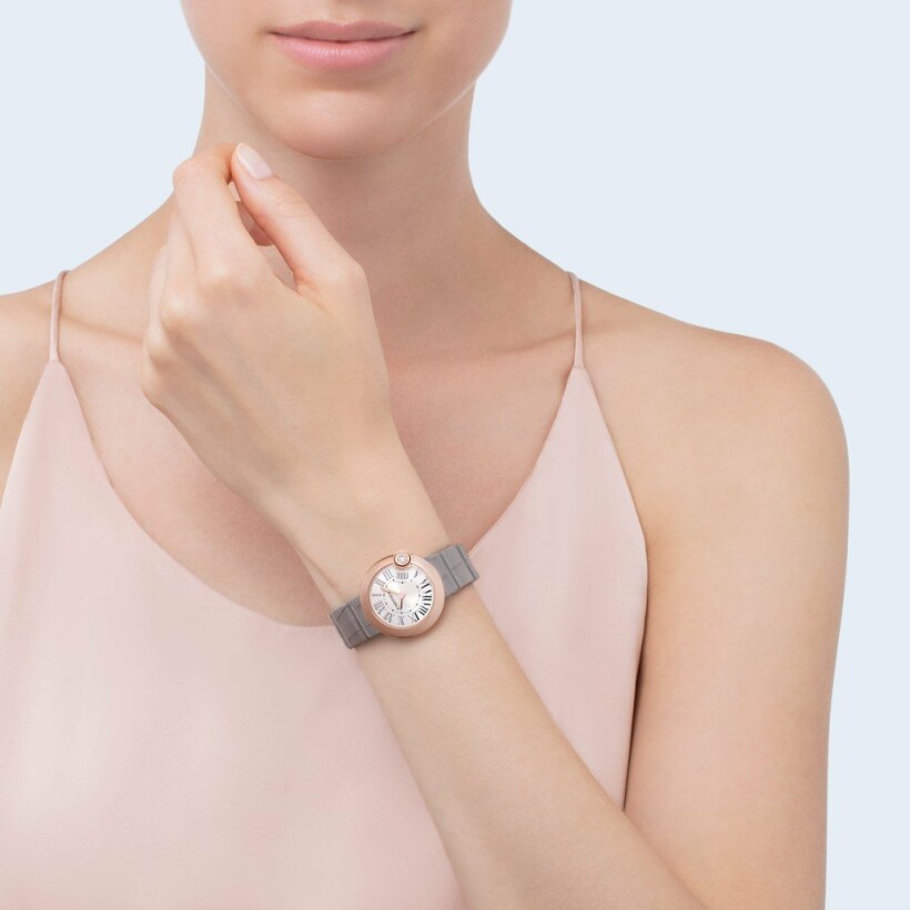 Ballon Blanc de Cartier watch, 30mm, quartz movement, rose gold, diamond, leather