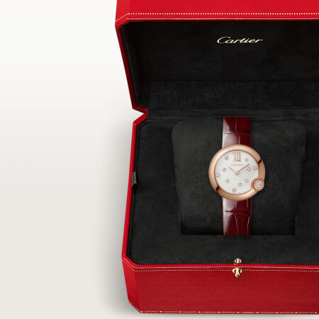 Ballon Blanc de Cartier watch 30 mm, quartz movement, rose gold, diamonds, leather