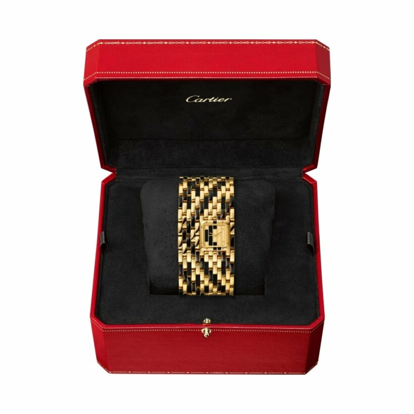 Panthère de Cartier watch, cufflinks, quartz movement, yellow gold lacquer