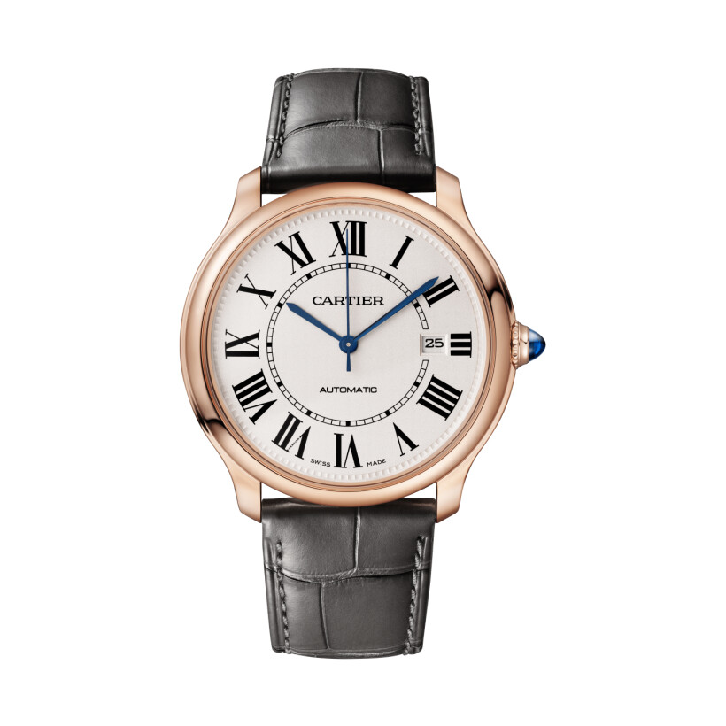 Ronde Louis Cartier watch 40 mm, automatic movement, rose gold, leather