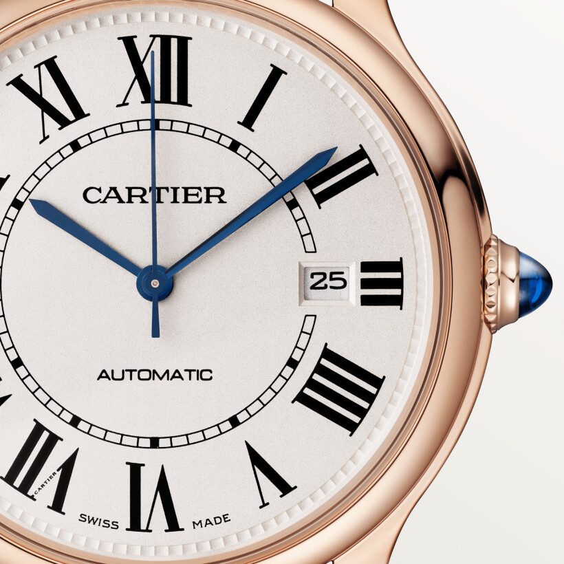 Ronde Louis Cartier watch 40 mm, automatic movement, rose gold, leather
