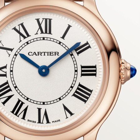 Montre Ronde Louis Cartier 29mm, mouvement quartz, or rose, cuir