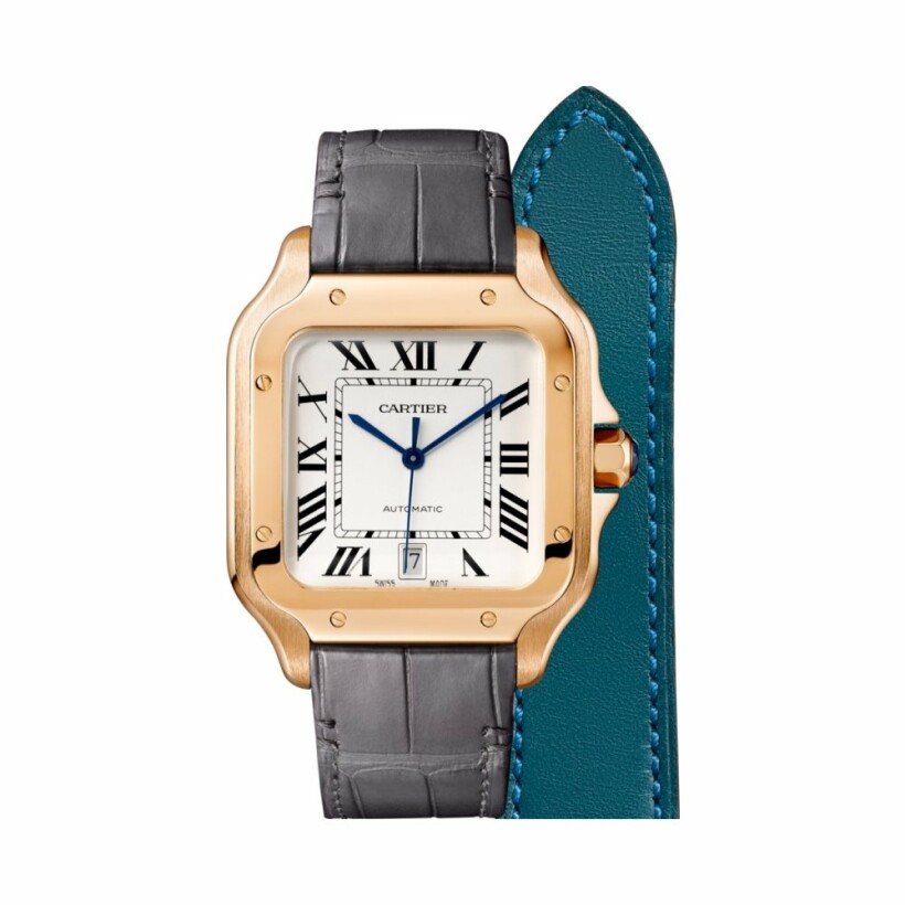 Santos de Cartier Big size watch, automatic movement, rose gold, 2 interchangeable leather bracelet