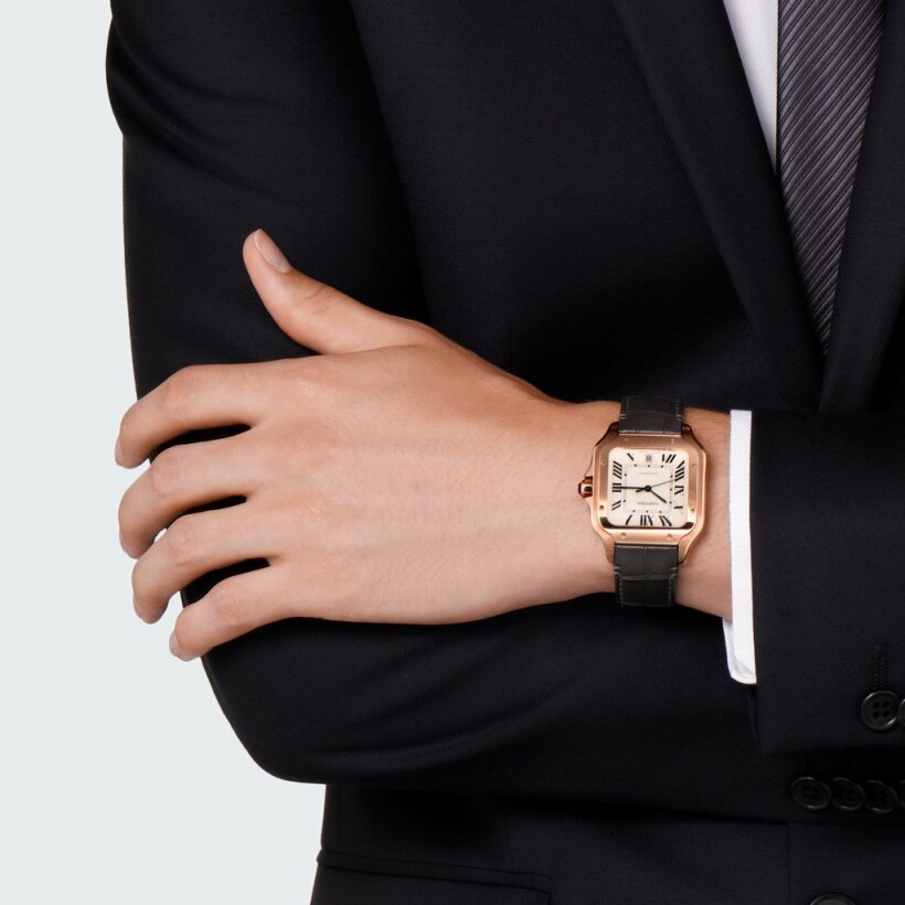 Santos de Cartier Big size watch, automatic movement, rose gold, 2 interchangeable leather bracelet