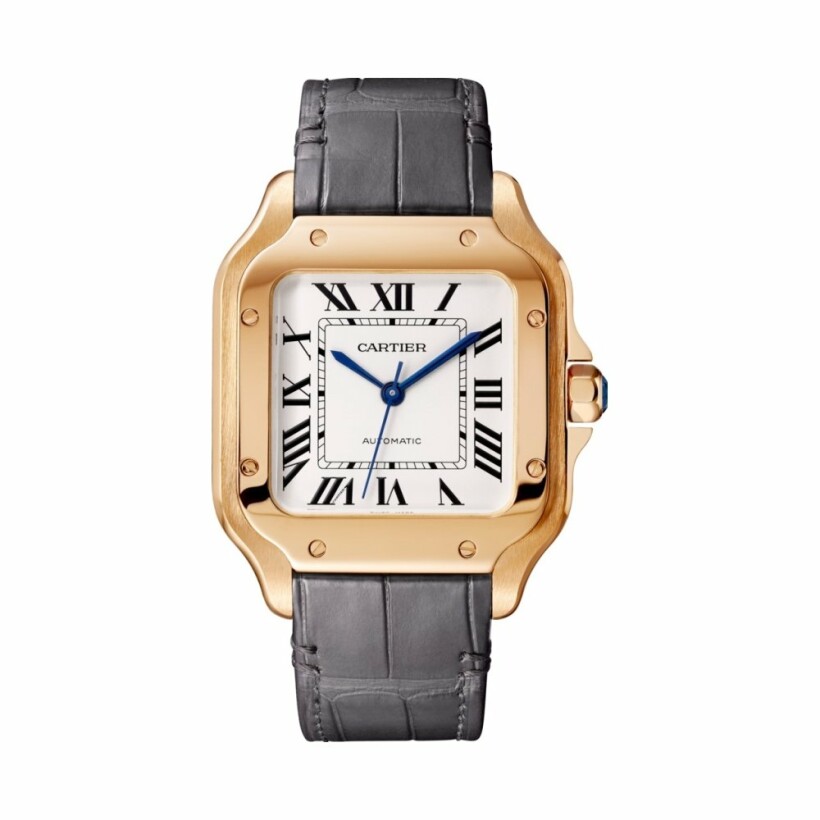 Santos de Cartier watch, Medium model, automatic movement, rose gold, 2 interchangeable leather bracelets
