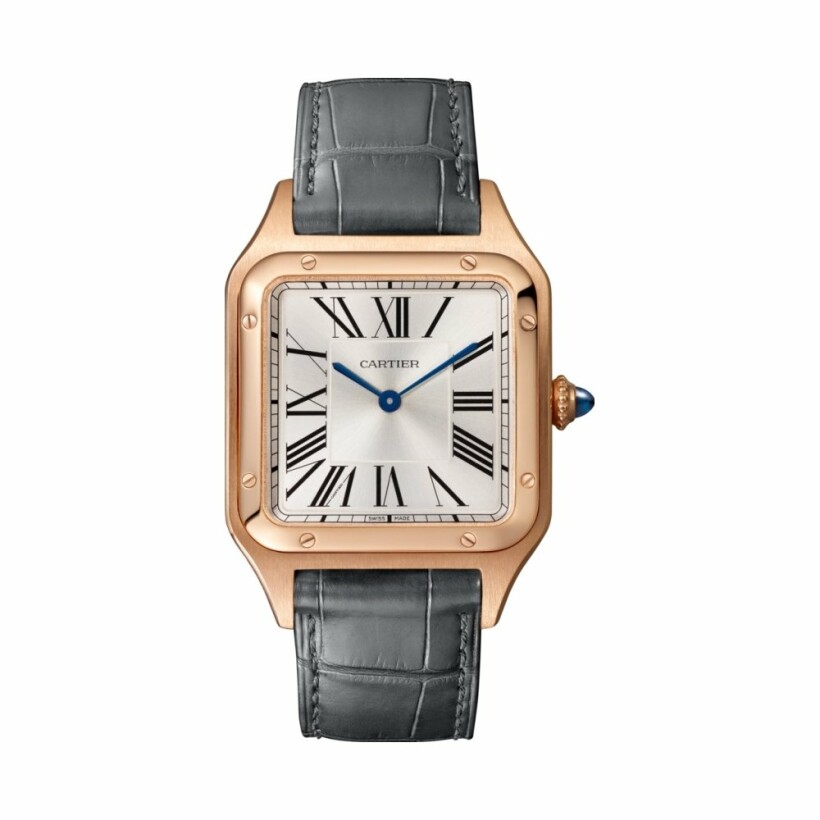 Santos-Dumont watch, Large model, quartz movement, rose gold, leather