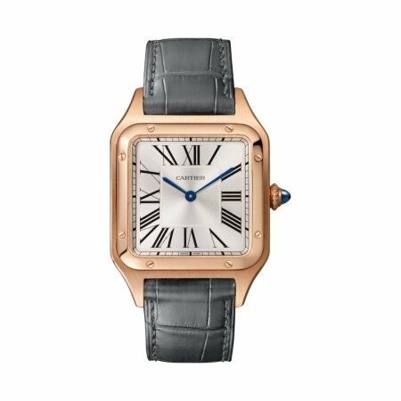 Montre Cartier Santos-Dumont Grand modèle, mouvement quartz, or rose, cuir