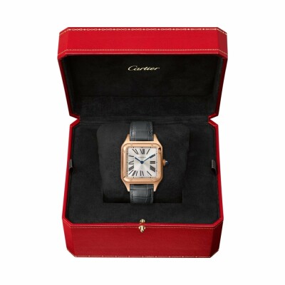 Cartier Santos-Dumont watch, Large model, quartz movement, rose gold, leather