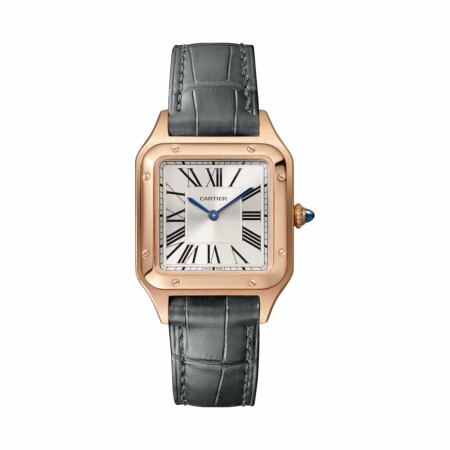 Montre Santos-Dumont Petit modèle, mouvement quartz, or rose, cuir