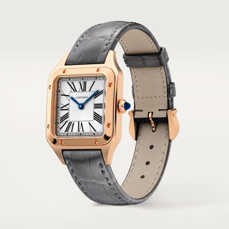 Montre Santos-Dumont Petit modèle, mouvement quartz, or rose, cuir