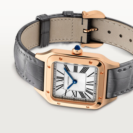 Montre Santos-Dumont Petit modèle, mouvement quartz, or rose, cuir