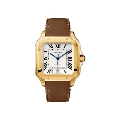 Santos de Cartier watch Large model, automatic movement, yellow gold, interchangeable metal and leather bracelets