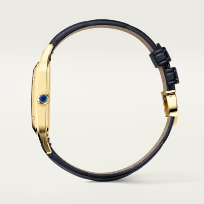 Montre Santos-Dumont, Grand modèle, mouvement quartz, or jaune, cuir