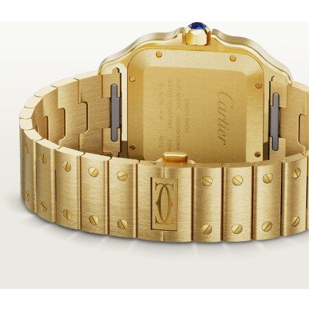 Montre Santos de Cartier, Grand modèle, mouvement automatique, or jaune, bracelets métal et cuir interchangeables