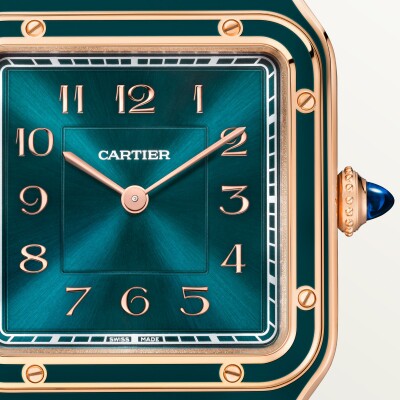 Cartier Santos-Dumont watch, large model, manual movement, rose gold, leather