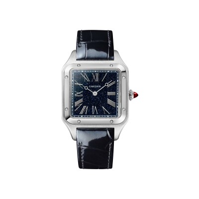 Montre Santos-Dumont Grand modèle, mouvement manuel, platine, cuir