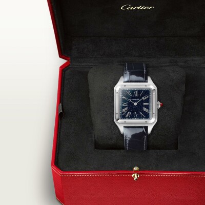 Montre Santos-Dumont Grand modèle, mouvement manuel, platine, cuir