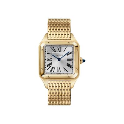 Montre Santos-Dumont de Cartier Grand modèle, mouvement manuel, or jaune, bracelet métal interchangeable