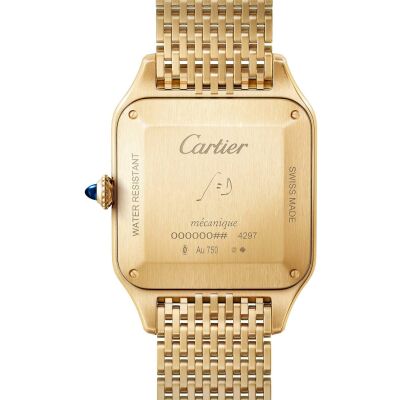 Montre Santos-Dumont de Cartier Grand modèle, mouvement manuel, or jaune, bracelet métal interchangeable